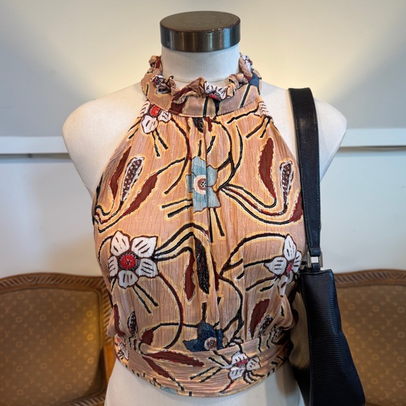 Christian Siriano Tops - Christian Siriano Tan Floral Halter Tank Top